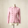 Elegant Women Stand Collar Double Breasted Military Jacket Slim Fit Waist Cropped Blazer Solid Color Lady Outer Coat