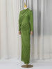 Elegant Vintage Spliced Ribbon Dresses for Women Turtleneck Long Sleeve Irregular Folds Evening Maxi Dress Female