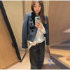 Black Court Style Cropped Jacket For Women Elegant O-neck Long Sleeve Double Breasted Coat Lady Spring Chic Outwear