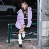 Autumn Oversized Sweet Cute Soft Purple Black Faux Fur Coat Women with Bunny Ears Kawaii Loose Fluffy Jacket Hoodie