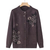 Korean Women's Clothes Knit Woolen Printed Cardigan Coat Middle Aged Mother Knitwear Tops Vintage Grandma Sweater Jacket