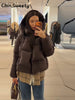 Warm Women's Detachable Scarf Collar Hooded Cotton Coat Solid Full Sleeve Buttons Pocket Thicken Jacket Winter Lady Outwear