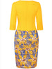 Womens Elegant Floral Patchwork Work Knee Length 2/3 Sleeve Faux Two Piece Business Casual Party Pencil Bodycon Sheath Dress