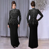 Temperament Elegant Party Diamond Pearl Long Bodycon Dress Women O Neck Long Sleeve Glitter Club Evening Black Sheath Maxi Dress