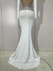 Sparkly Diamonds Pearl Black Sexy See Through Mesh Long Dress Women Wedding Evening Birthday Party Stage Photoshoot Dress