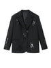 Women Black Sequin Embroidery Blazer Long Pants Set Full Sleeve Lapel Coat Wide-leg Trousers Sets Lady Spring Daily Outfits