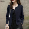 Elegant Chic Women's Lightweight Blazer Autumn O-Neck Long Sleeve Open-Front Solid Color Outerwear Office Lady S-3XL