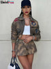 Tie-Dye 2 Piece Set Tracksuit Women Letter Print Zip Jacket+Waistband Puffy Skirt Matching Street Casual Vintage Suit