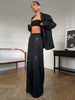 Women Sequin Embroidery Blazer Long Suit Set Solid Full Sleeves Lapel Loose Wide-leg Office Suits Lady Collection Wear