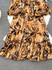 Spring Autumn Women's Long Sleeved Dress Temperament Loose Large Size Lace Up Printed Long Dress Female C329