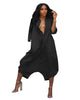 Women Plus Size Jumpsuit Business Casual Black Shirt Collar 3/4 Sleeve Pocket Harem Pants Rompers Single Breasted Loose Outfits