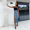 Autumn Women High-waist Retro Button Irregula Skirt Slit Washed Blue Denim Skirts Woman Package Hip Jeans Skirt Streetwear