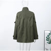 Army Green Multi-pockets Jacket For Women Hiking Long Sleeve Drawstring Waist Military Coats Lady Chic Street Outerwear
