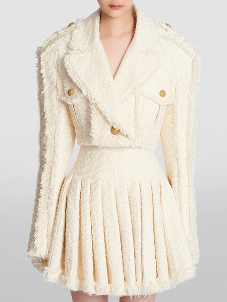 High Street Designer Women's Tassel Fringed Tweed Trimmed Jacket