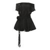 Hipster Sash+Dress Women Thin Elegant Slash Neck Tierred Puffy Hem 3d Flowers Tassel Buttons Skinny Party Bodycon