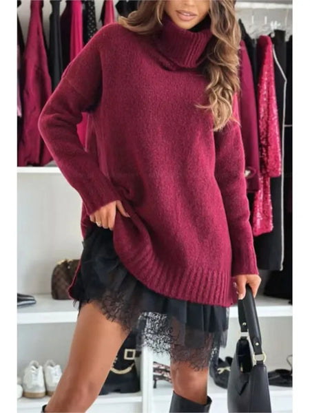 Solid Color Woolen Top + Dresses 2-piece Set For Women's Casual Winter Sexy Suspender Lace Ruffle Dress Female Suit
