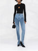 Women's Jeans Slim Deconstruct Panelled Patchwork High Waist Split Blue Long Denim Pants Spring 1DF2575