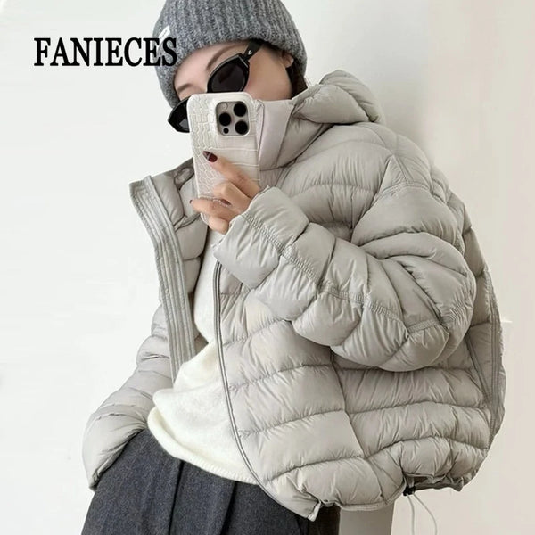 Fall Lightweight Hooded Puffer Jacket Russian Winter Women Zip Up Solid Warm Cotton Padded Outerwear Quilted Coat Куртка