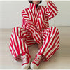Vertical Stripe Two Piece Outfit Stand Collar Zip Up Jacket Elastic Waist Wide Leg Pants Loose Women Casual High Street Set