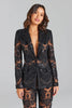 High Street Designer Runway Suit Set Women's Single Button Guipure Lace Blazer Flare Pants Set