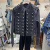 Retro Denim Military Jacket Women Solid Vintage Stand Collar Single Breasted Slim Short Jackets Lady Daily Street Outerwear