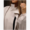 Women's Brown Stand Up Collar Long Long Trench Coat Lantern Sleeve Side Slit Loose Windbreaker Spring Autumn Coat