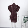 Sexy Lace See Through Party Dress Women Slim Fly Sleeve O-neck Evening Solid Dresses Female Patchwork Pleated Robe Lady