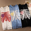 Y2K Gothic Butterfly Print Zip Up Women Hoodies Winter Grunge Skeleton Sweatshirt Casual Hooded Jacket Streetwear Hoodie