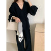Sweater Set Women's Loose Outer Wear Lazy Style Winter Lace-up Knitted Jacket Cardigan Wide-leg Pants Two-piece Set