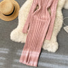 Autumn Winter Twist Women's Wrap Knitted Dresses Long Sleeve Sheath Knitwear Office Bodycon Dress Female