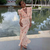 Elegant Floral Long Dress Women's Deep V neck High Waist Office Lady Party Dress Slim Long Sleeve Female Fishtail Dress