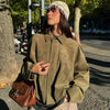 Suede Cropped Jacket Women's Bomber Jacket Oversized Batwing Sleeves Outerwears Lady Casual Loose Coat Street Style Jackets