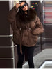 Thichen Winter Padded Coat Women Faux Fur Collar Belted Waist Tie Loose Oversized Quilted Jacket Warm Outerwear Daily Streetwear