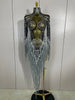 Sexy Sparkly Rhinestone Sequins Tassel Mesh Transparent Dress Women Evening Birthday Party Nightclub Dance Singer Stage Outfit