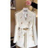 Small Fragrance Temperament High Sense Double-breasted Blazer Female Tops Autumn Winter White Lace-up Suit Jacket Women