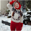 Contrast Skiing Jacquard Sweater For Women Elegant Long Sleeve Zipper Knitted Cardigan Jackets Street Lady Chic Outerwear