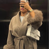Elegant Lace Up Woolen Coat Women Furry Lapel Fur Patchwork Belt Loose Short Jacket Female Lady Autumn Winter Cardigans