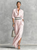 Women's Shirt Maxi Dress with Wide Striped Belt Roll-Up Sleeve High Slit Elegant Casual Formal Outfit