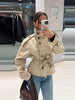 Women's Trench Coat Double Breasted Stand Collar Epaulet Lace Up Long Windbreaker Office Lady Autumn Winter Solid Slim Outerwear