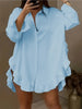 Solid Mini Party Prom White Mini Dresses Women Falbala Lapel Long Sleeve Casual Shirts Casual Vintage Blouses