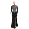 Women Long Sleeve Diamonds Rhinestones High Side Split Mermaid Midi Maxi Dress Even Sexy Party Dresses Vestidos