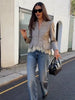 Lace Hem Peplum Suit Jacket Women V-neck Stand Collar Single Breasted Slim Fit Coat Vintage Office Casual Outerwear