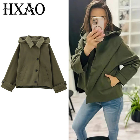 Women's Jackets Green Oversized Hoodies Autumn Winter Coats And Jackets Long Sleeve Loose Removable Hood Outerwears