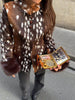 Women Leopard Print Stand Collar Waist Cinched Faux Fur Short Coat Fluffy Cuff Outerwear Winter Ladies Warm Furry Jacket