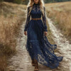 Spring Autumn Chic Long Sleeve O-Neck Prom Dress Retro Black Sexy Zipper Long Dress Women's Lace Jacquard Hollow out Party Dress