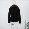 Autumn Solid Lace Up Jacket For Women High Street Turn Down Fur Collar Long Sleeve Belt Coats Lady Chic Street Outerwear