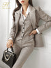 Korean Autumn Winter 3 Pieces Set Women Contrast Blazer + Vest And Simple Pants Casual Simple Office Lady Pants Suit