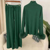 2 Pieces Sets For Women High Neck Loose Sweater With Fox Fur Cuffs Wide Leg Trousers Spring Winter 2DB1757