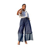 Women High Waist Patchwork Wide Leg Denim Trousers Jeans Retro Casual Elastic Waist High Street Pockets Loose Jeans