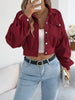 Corduroy Shacket for Women Fall Winter Short Lapel Jacket Long Sleeve with Mock Pockets & Single Button Casual Outerwear